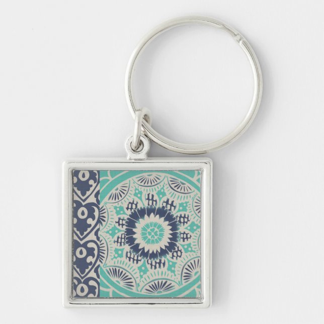 Blue Batik Tile III Keychain (Front)