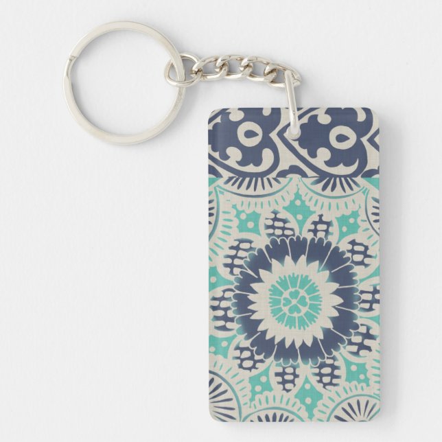 Blue Batik Tile III Keychain (Front)