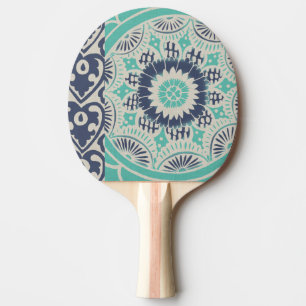 Blue Batik Tile III Ping Pong Paddle