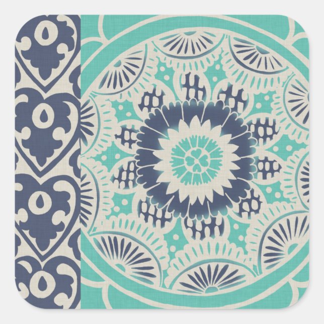 Blue Batik Tile III Square Sticker (Front)