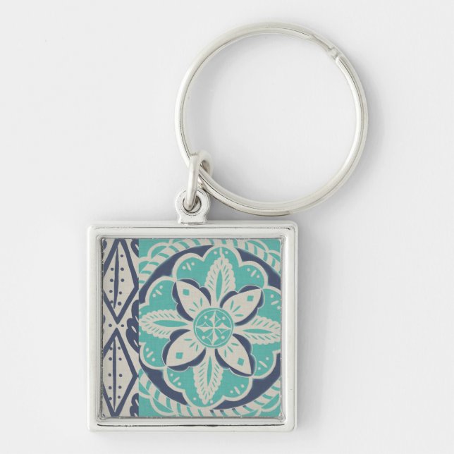 Blue Batik Tile IV Keychain (Front)