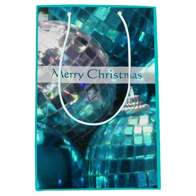 Blue Baubles Merry Christmas gift bag medium (Front)