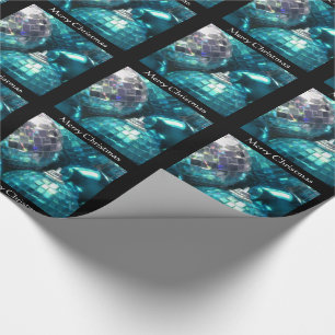 Blue Baubles Merry Christmas wrapping paper black