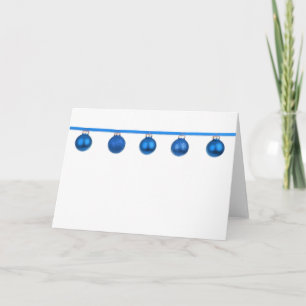 Blue Baubles on Ribbon Christmas Card