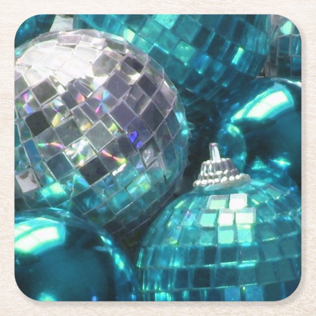 Blue Baubles square coaster (Front)