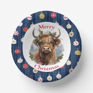 Blue Baulables Christmas Highlander Cow Paper Plate