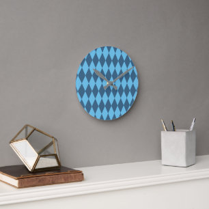 Blue Bavaria Rhombus Flag Pattern Round Clock