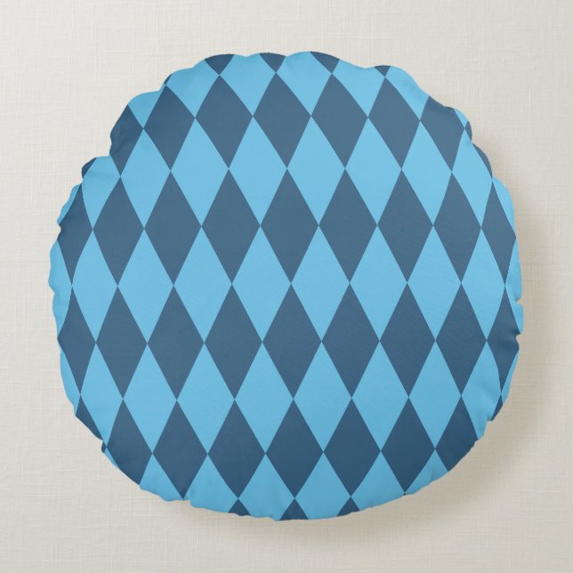 Blue Bavaria Rhombus Flag Pattern Round Pillow (Front)