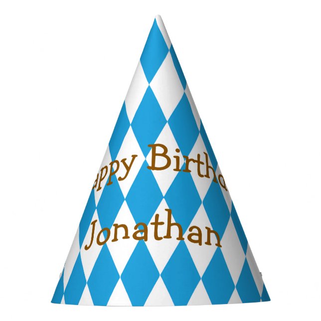 Blue Bavarian Birthday Personalize Party Hat (Front)
