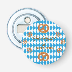 Blue Bavarian Octoberfest Pretzels Personalize Rnd Bottle Opener