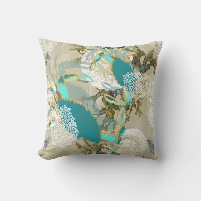 Blue Bay Crabs Outdoor Pillow (Front)