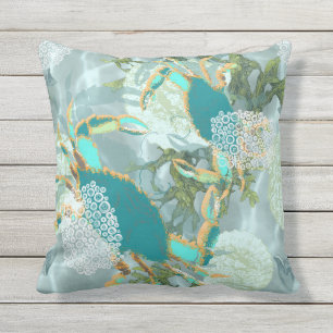 Blue Bay Crabs Outdoor Pillow