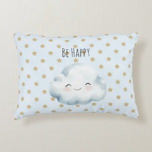 Blue Be Happy Cloud Gold Stars Accent Pillow