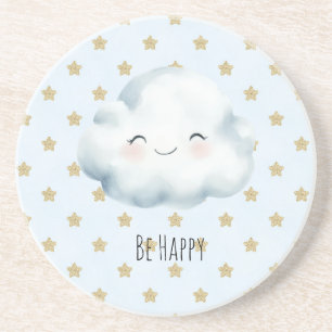 Blue Be Happy Cloud Gold Stars Coaster