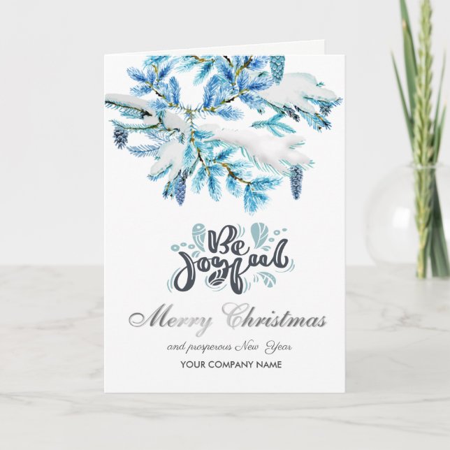 Blue Be Joyful,Pine Tree,Pine Cone Merry Christmas Holiday Card (Front)