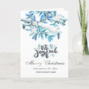 Blue Be Joyful,Pine Tree,Pine Cone Merry Christmas Holiday Card