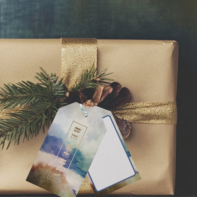 Blue Be Merry Holiday  Gift Tags (Be Merry Watercolor Gift Tag)