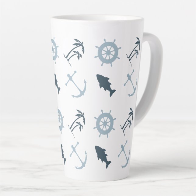 Blue Beach Anchors Palm Trees Latte Mug (Right Angle)