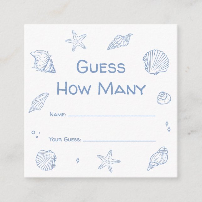 Blue Beach Baby Shower Guess How Many Game  Enclosure Card (Front)