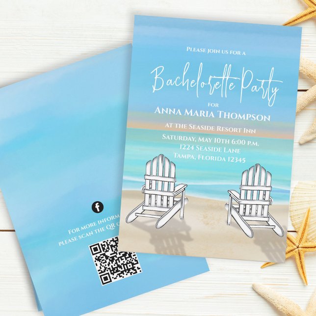 Blue Beach Bachelorette Party QR Code Social Media Invitation (Creator Uploaded)