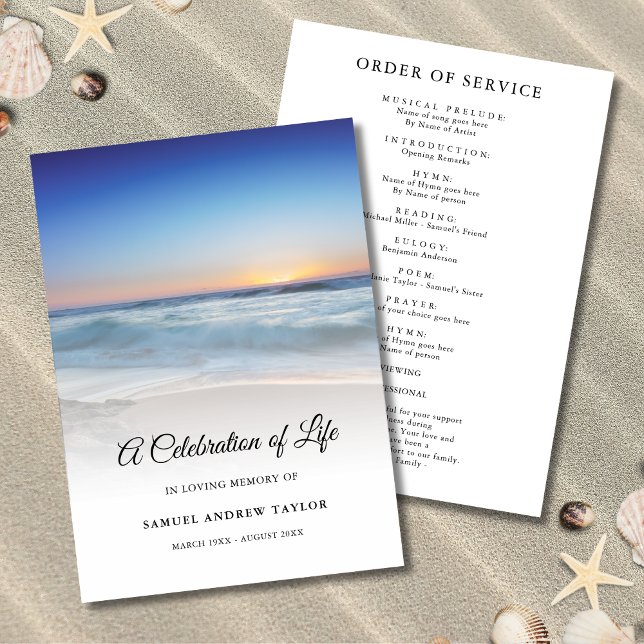 Blue Beach Celebration of Life Funeral Programme (Beach Celebration of Life Program)