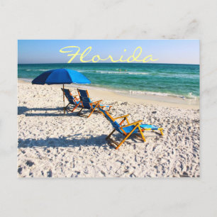 Blue beach chairs in florida postcard
