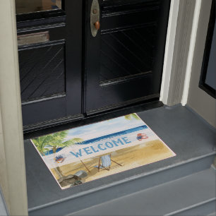 Blue Beach Coastal Ocean Welcome Doormat