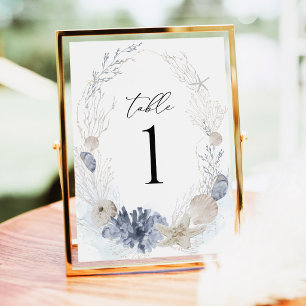 Blue Beach Coastal Seashell Wedding Table Numbers