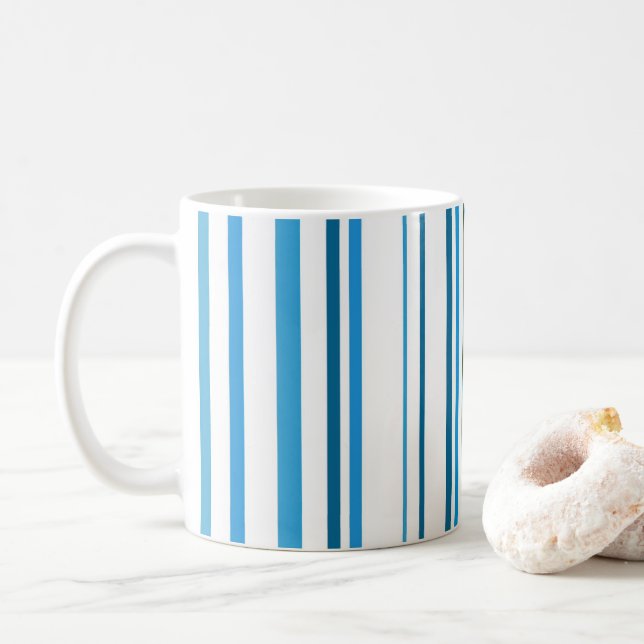 Blue Beach Colour Stripes Coffee Mug (With Donut)