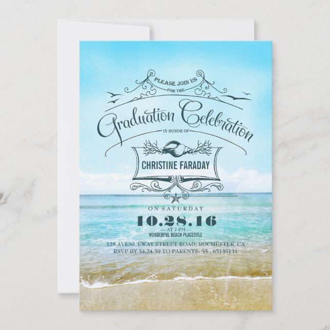 Blue Beach Graduation Celebration Invitation (Front)