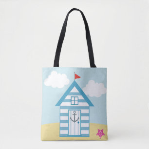 Blue Beach Hut Tote Bag