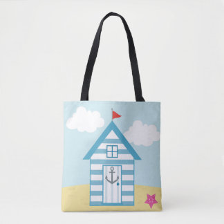 Blue Beach Hut Tote Bag