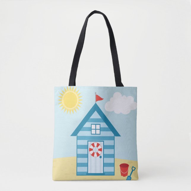 Blue Beach Hut Tote Bag (Front)