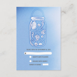 blue beach mason jar wedding RSVP cards