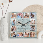 Blue Beach Nautical Driftwood Square Wall Clock<br><div class="desc">Easily create your own personalized blue rustic driftwood planks lake house style wall clock with your custom photos. For best results,  crop the images to square - with the focus point in the centre - before uploading.</div>