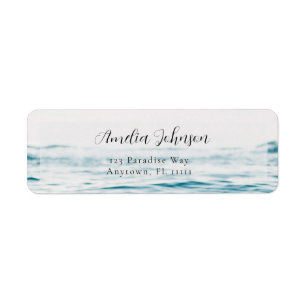 Blue Beach Ocean Script Chic Return Address Label