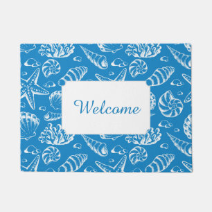 Blue Beach Pattern Add Your Text Doormat
