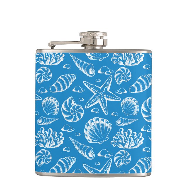 Blue Beach Pattern Hip Flask (Front)