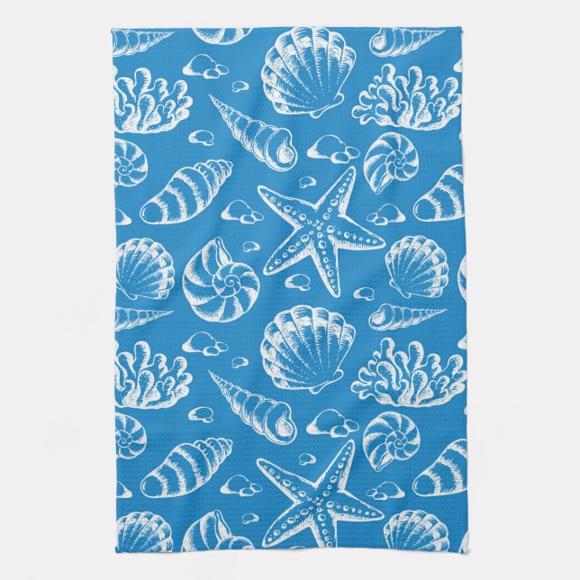 Blue Beach Pattern Kitchen Towel (Vertical)