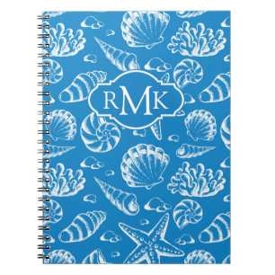 Blue Beach Pattern   Monogram Notebook