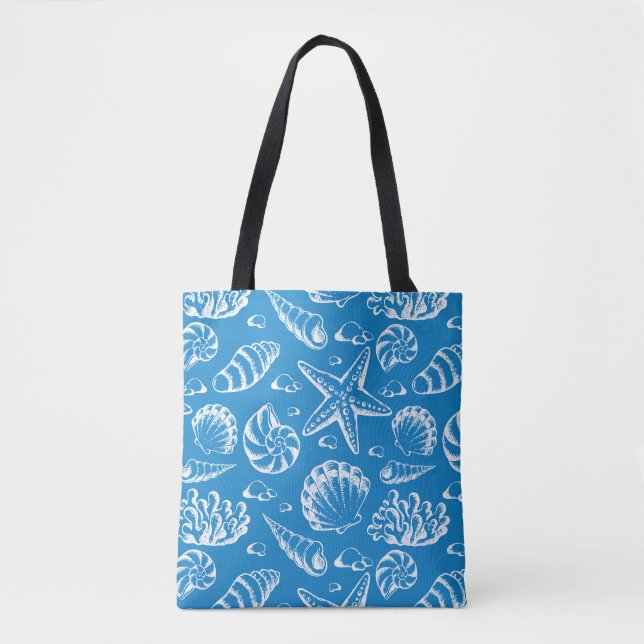 Blue Beach Pattern Tote Bag (Front)