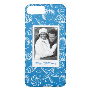 Blue Beach Pattern   Your Photo & Name iPhone 8 Plus/7 Plus Case