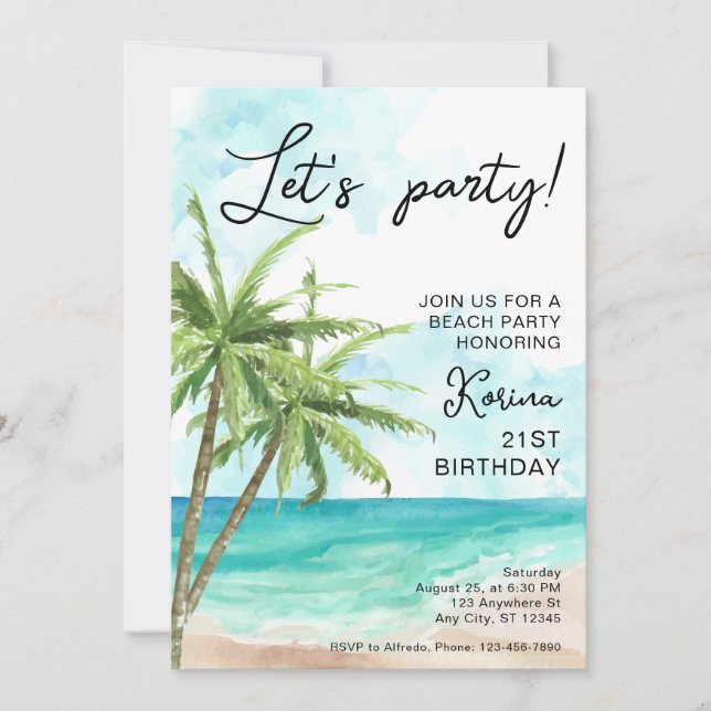 Blue Beach Photo Invitation du 21e anniversaire (Devant)