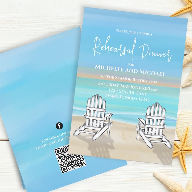 Blue Beach Rehearsal Dinner QR Code Social Media Invitation (Creator Uploaded)