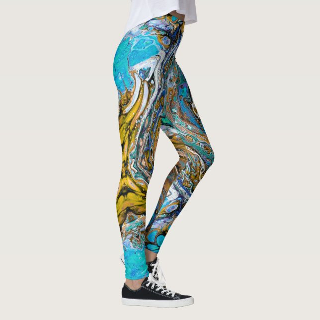 Blue Beach, River water and stones abstract art Leggings (Right)