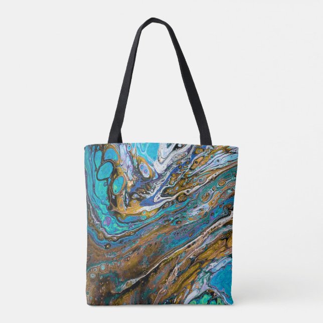 Blue Beach, River water and stones abstract art  Tote Bag (Back)