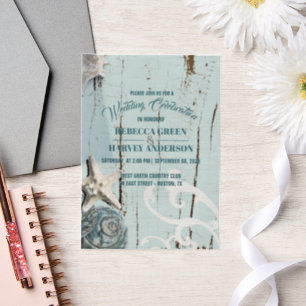 Blue Beach Seashell Starfish Coastal Wedding Vellum Invitations