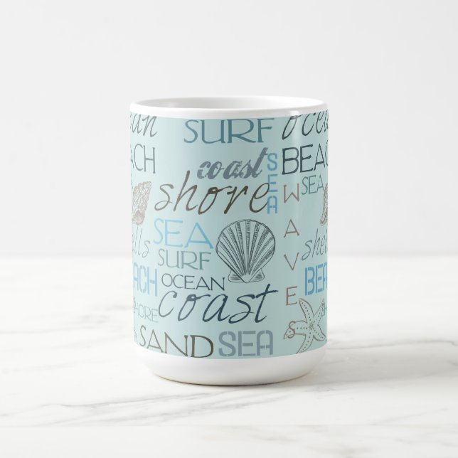 Blue Beach Shells Ocean Coast Coffee Mug (Center)