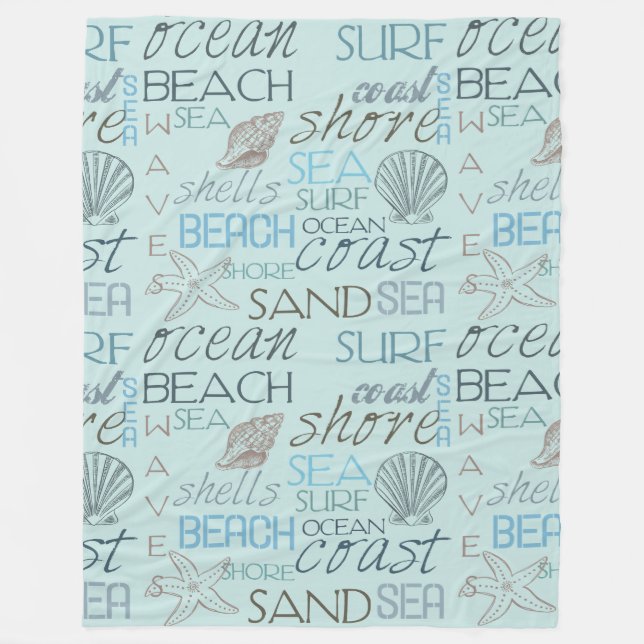 Blue Beach Shells Ocean Coast Fleece Blanket (Front)
