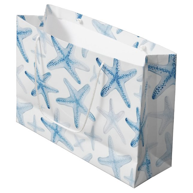 Blue Beach Starfish Wedding Large Gift Bag (Front Angled)